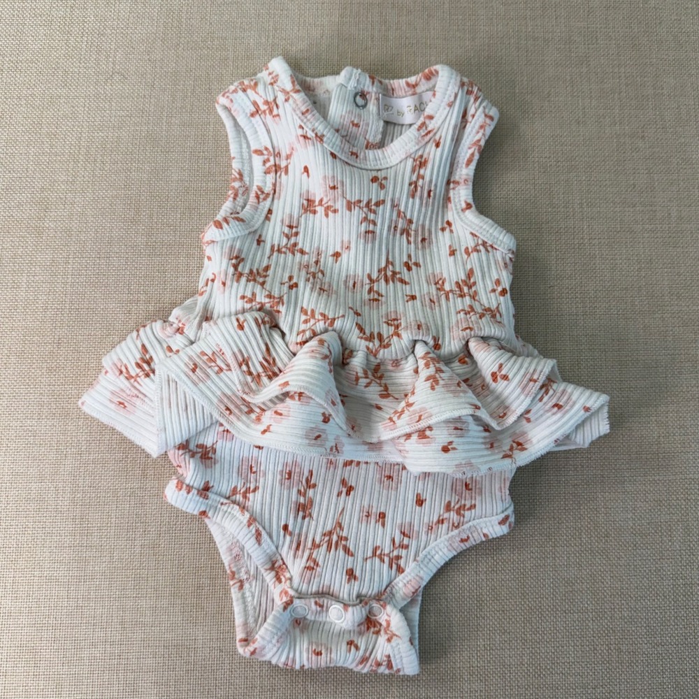 RZ by Rachel Zoe Baby Girls Floral Ribbed Peplum Sleeveless Bodysuit 3-6 Months